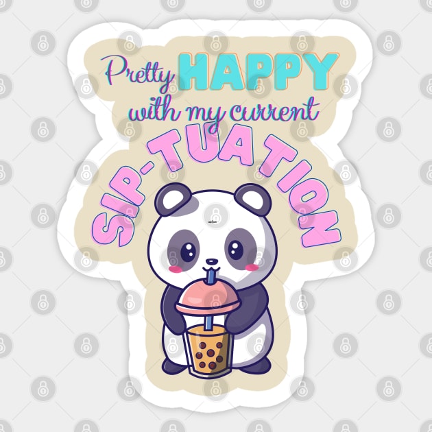 Happy Sip-tuation Boba Tea with Panda bear Sticker by Duck Cloud 9